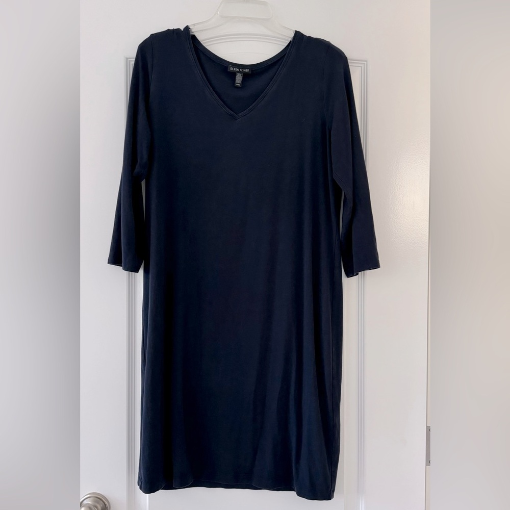 Eileen Fisher jersey navy dress size M